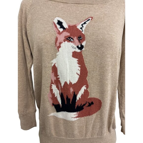 JCP Cashmere Blend Cute Fox Whimsical Knit Crewneck Sweater Top - Picture 5 of 12